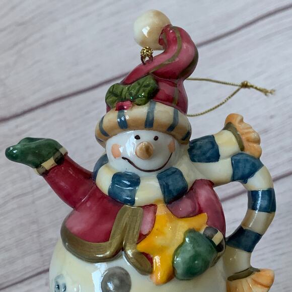 Ceramic Snowman Teapot Christmas Tree Ornament or Tabletop Decor 4" Tall - Picture 7 of 13